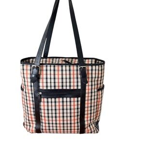 XL Plaid Tote Bag Black Accents Adjustable Straps Zipper Closure Many Pockets